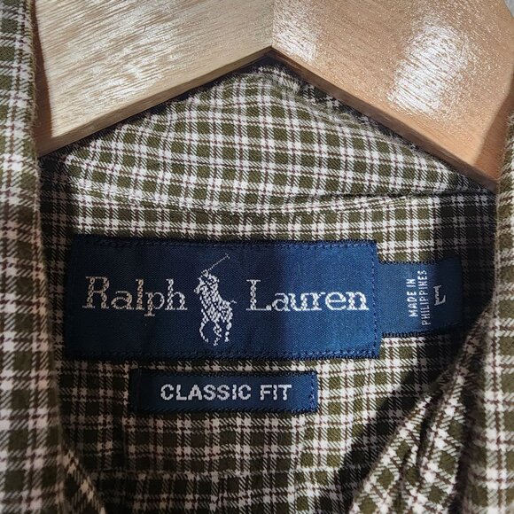 Ralph Lauren Mens Classic Fit Green & White Plaid Button-Down Shirt Size L - Picture 6 of 9